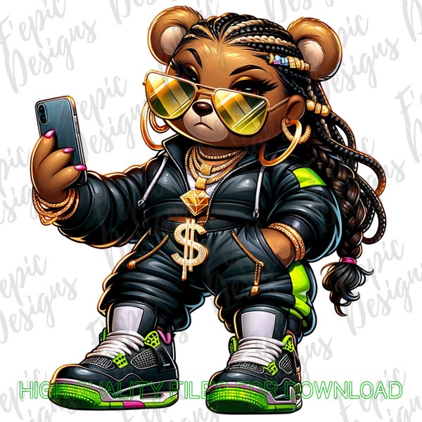 Hip Hop Girl Teddy Bear Graffiti Cartoon - Digital Download PNG, JPEG Urban Boss Girl png -Sassy Lime Fit - for Tees and More, Female Teddy