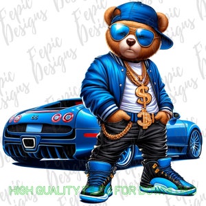 Graffiti Blue Luxury Car Hip Hop Teddy Bear, Trendy Teddy Bear, digital download, Sublimation best for Tees and More! Rapper Teddy Bear
