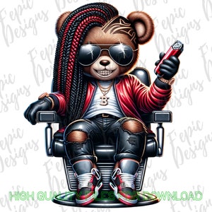 Graffiti Hip Hop Female Teddy Bear Barber, Trendy Teddy Bear, digital download, Sublimation best for Tees and More! Red Barber Teddy Bear