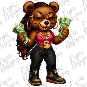 Hip Hop Money Girly Teddy Bear Graffiti Cartoon - Digital Download PNG, JPEG - Money- Trendy Fit -  Ideal for T-Shirts Hoodies and More