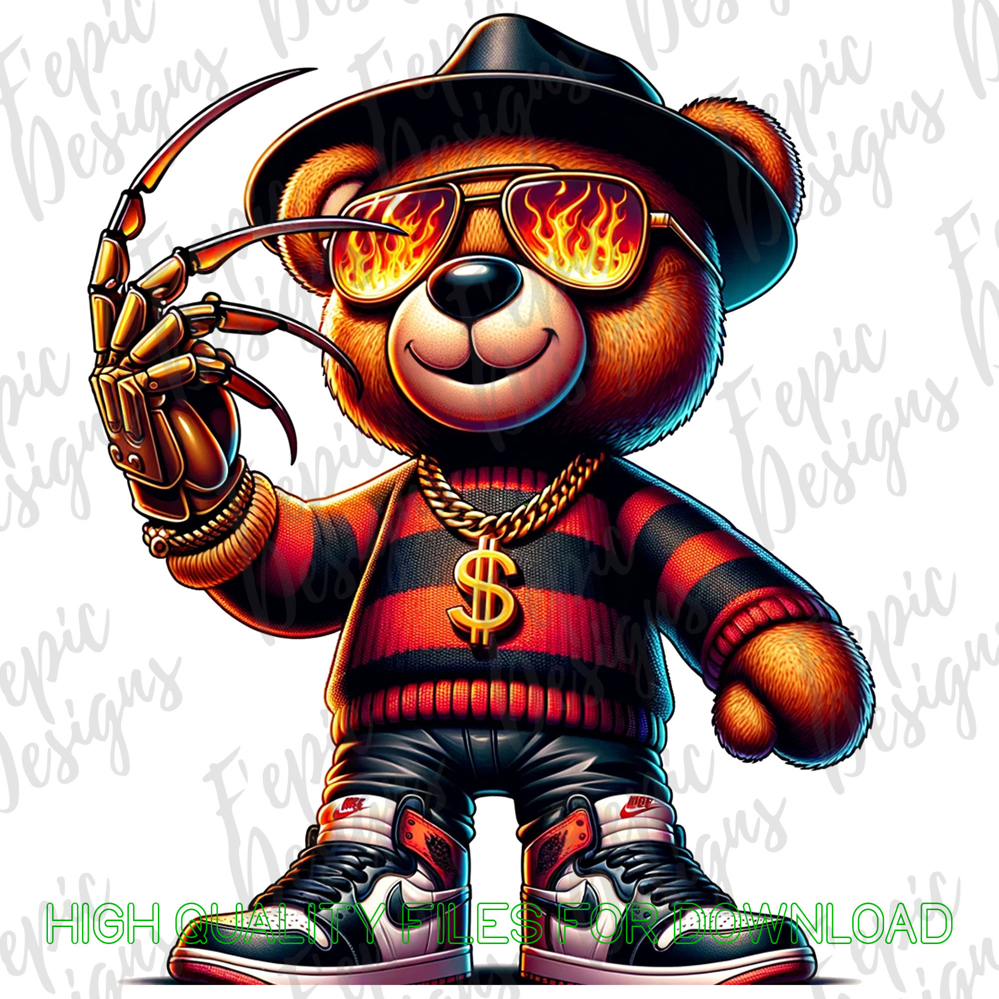 Hip Hop Teddy K Graffiti Cartoon - Horror Teddy Digital Download PNG, JPEG - Ideal für T-Shirts, Hoodies und mehr