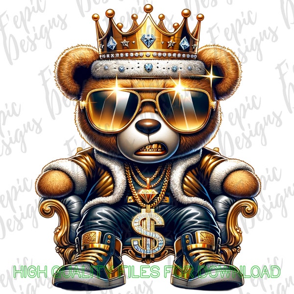 Graffiti Gold King Hip Hop Teddy Bear, Trendy Teddy Bear, digital download, Sublimation best for Tees and More! Rapper Teddy Bear