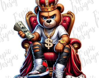 Graffiti Rot Schwarz König Hip Hop Teddybär, trendiger Teddybär, digitaler Download, Sublimation am besten für T-Shirts und mehr! Rapper Teddybär