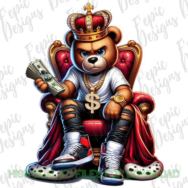 Graffiti Red Black King Hip Hop Teddy Bear, Trendy Teddy Bear, digital download, Sublimation best for Tees and More! Rapper Teddy Bear