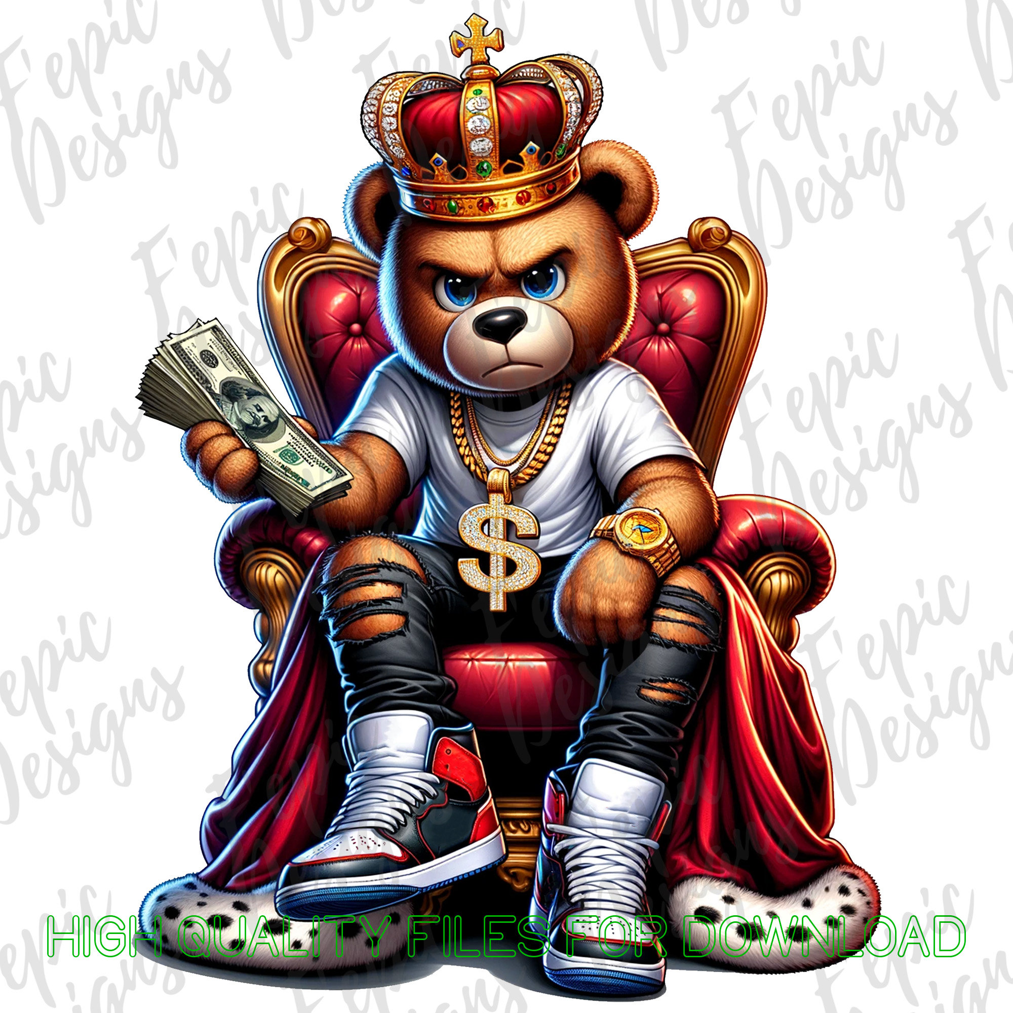 Graffiti Red Black King Hip Hop Teddy Bear, Trendy Teddy