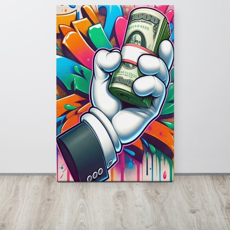 Graffiti Money Wall Art, Room Decor, Urban Wall Art, Money Hand Canvas