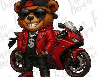 Graffiti Biker Bear Digital Art: Hip Hop Motorcycle Theme (PNG, JPEG)