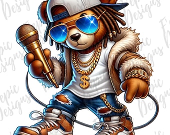 Hip Hop Teddy Bear Graffiti Cartoon: PNG, JPEG (Digital Download)
