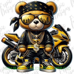 Hiphop Biker Racer Graffiti Bear Cartoon-digitale download PNG, JPEG - Pittsburgh - motorthema - ideaal voor T-shirts, hoodies en meer