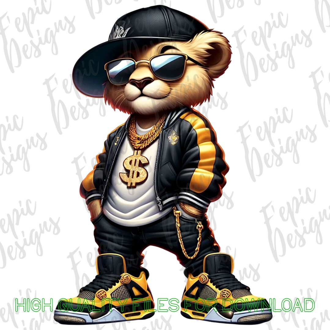 Hip Hop Graffiti Lion Cartoon- Digital Download PNG, JPEG - Black ...