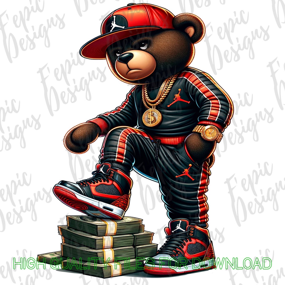 Hip Hop Teddy Bear Money Stacks Graffiti Cartoon Digital Download PNG ...