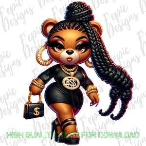 Hip Hop Female Teddy Bear Graffiti Cartoon - Digital Download PNG, JPEG -Urban Girl png -Sassy Boss Girl -Ideal for T-Shirts and More, Girl