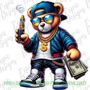 Graffiti Hip Hop Teddy Bear, Trendy Teddy Bear, digital download, Sublimation best for Tees and More! Chill Bear