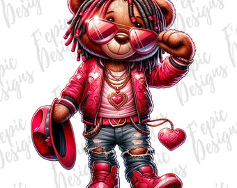 Hip Hop Valentine Teddy Bear Graffiti - PNG, JPEG (Digital Download)