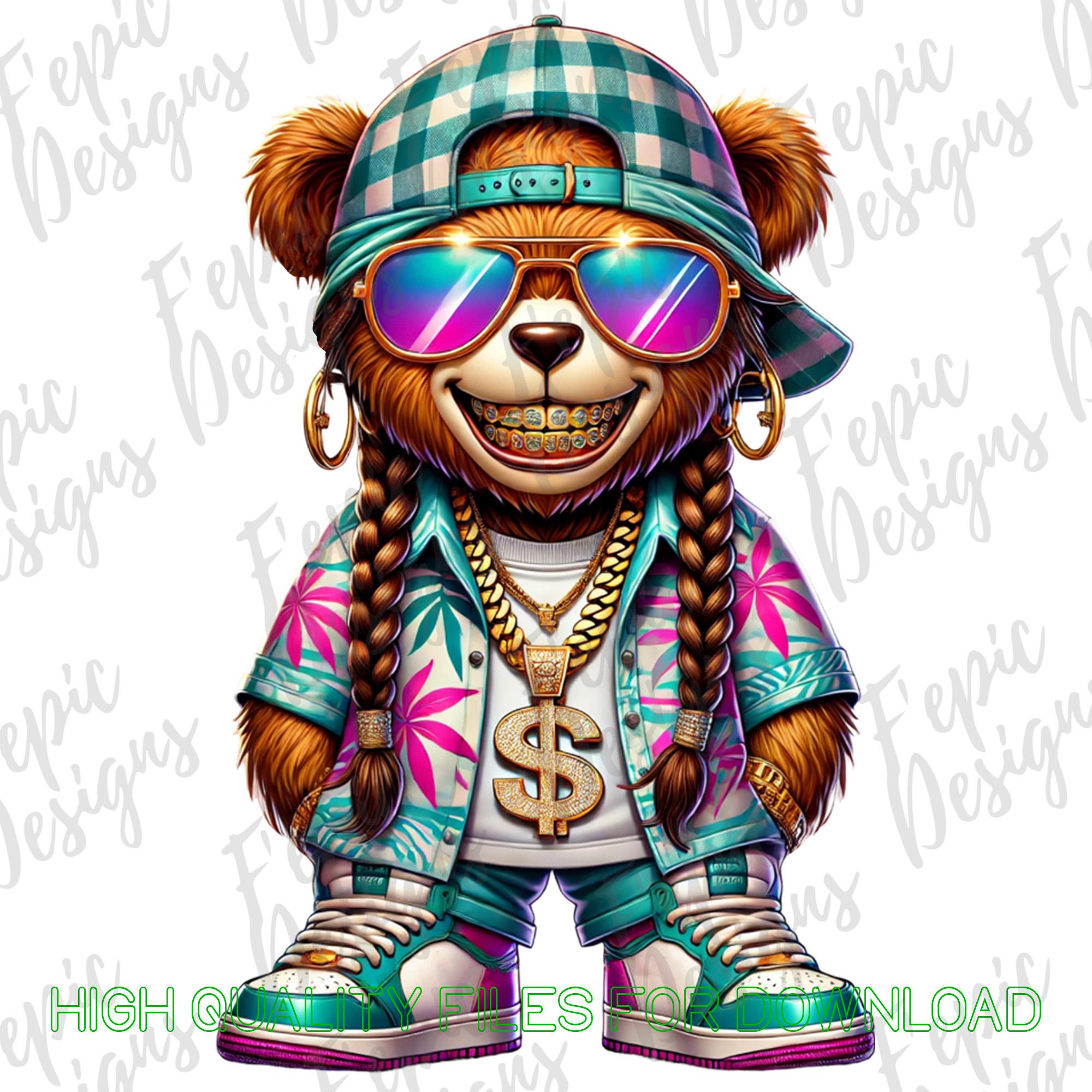 Pink Rapper Bear Hip Hop Teddy Bear Clipart: Rapper Chick PNG, JPEG (digital Download ...