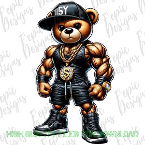 Graffiti Gym Fitness Hip Hop Teddy Bear, Trendy Teddy Bear, digital download, Sublimation best for Tees and More! Rapper Teddy Bear, workout