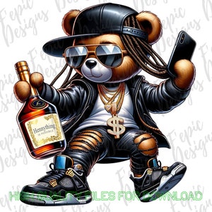 Hip Hop Celebrate Female Teddy Bear Graffiti Cartoon - Digital Download PNG, JPEG - Trendy Fit -  Ideal for T-Shirts and More