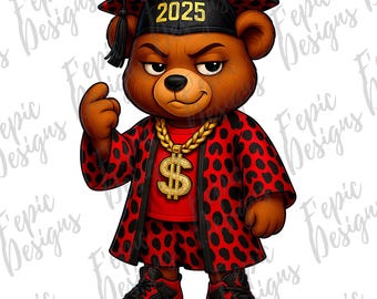 Hip Hop Teddy Bear 2025 Graduation Graffiti - PNG, JPEG (Digital Download)