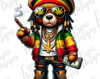 Oso de peluche estilo grafiti jamaicano rastafari de hip hop - Descarga digital PNG, JPEG - Corte moderno - Ideal para camisetas, sudaderas con capucha y más
