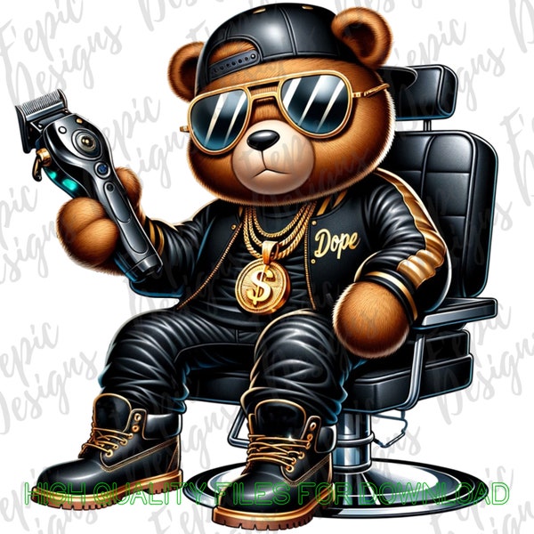 Graffiti Hip Hop Teddy Bear Barber, Trendy Teddy Bear, digital download, Sublimation best for Tees and More! Rapper Barber Teddy Bear