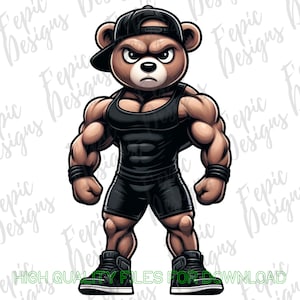 Graffiti Gym Fitness Hip Hop Teddy Bear, Trendy Teddy Bear, digital download, Sublimation best for Tees and More! Rapper Teddy Bear, Muscles