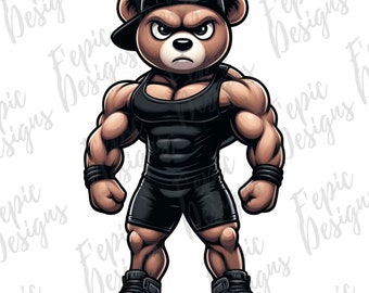 Graffiti Gym Fitness Hip Hop Teddy Bear, Trendy Teddy Bear, digital download, Sublimation best for Tees and More! Rapper Teddy Bear, Muscles
