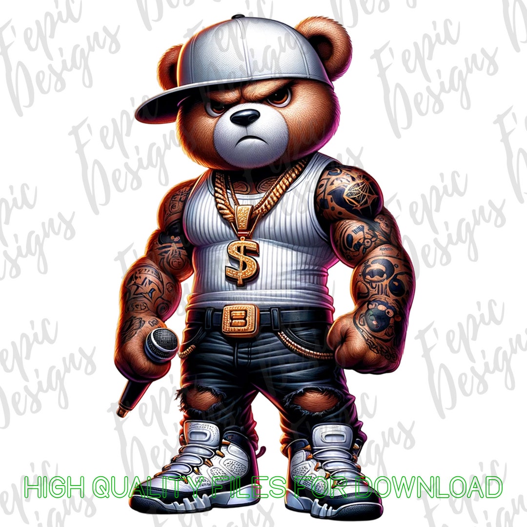 Hip Hop Rapper Teddy Bear Graffiti Cartoon Digital Download PNG, JPEG ...