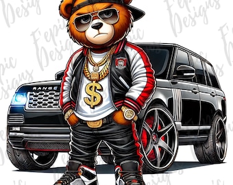 Graffiti Hip Hop Teddy Bear PNG: Luxury SUV Clipart (Digital Download)