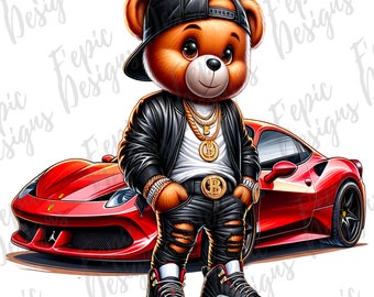 Graffiti Red and Black Hip Hop Teddy Bear, Trendy Teddy Bear, digital download, Sublimation best for Tees and More! Sports Car Teddy