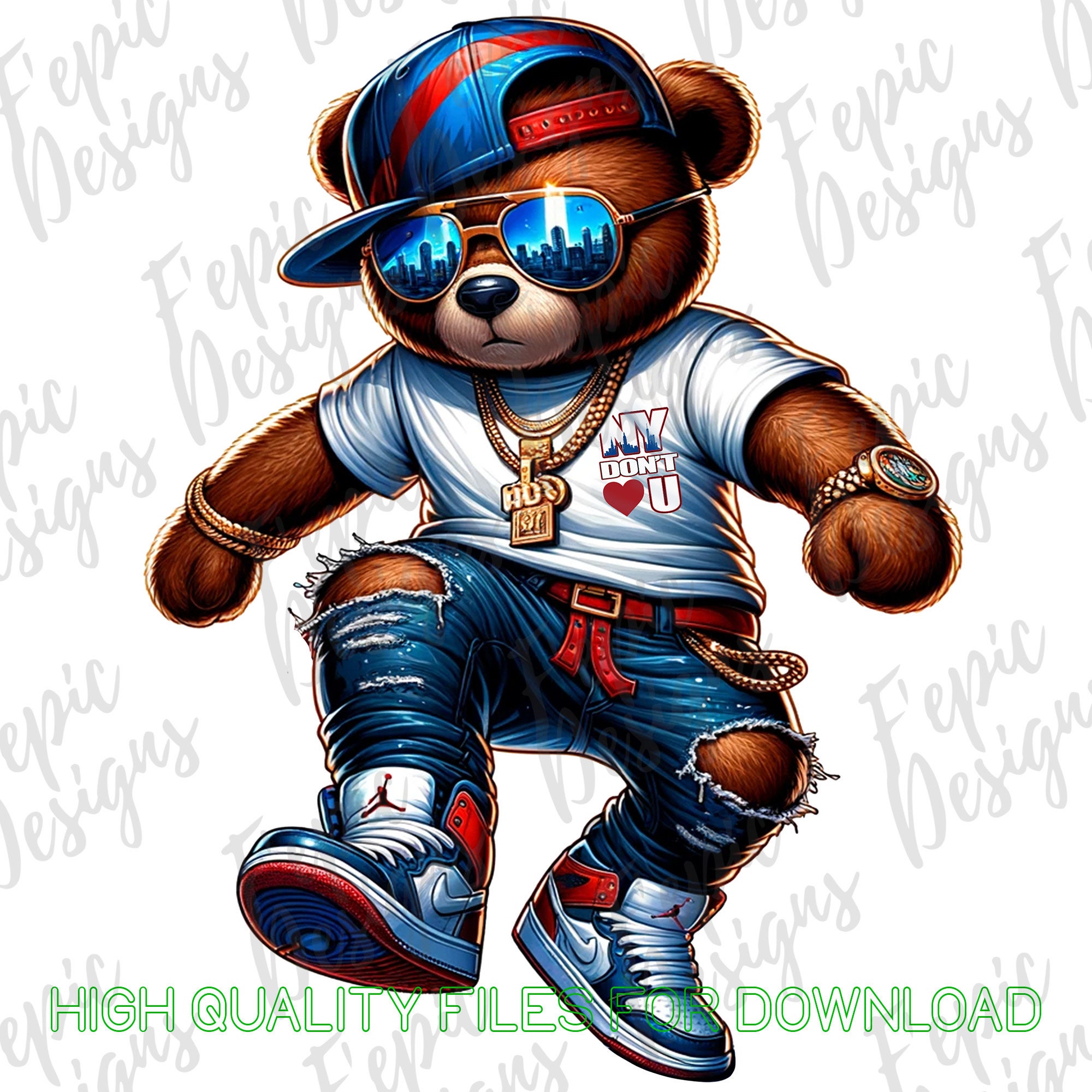 New York Hip Hop Teddy Bear Graffiti Cartoon Digital Download PNG, JPEG ...