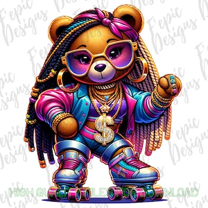 Graffiti Hip Hop Skater Teddy Bear, Trendy Teddy Bear, digital download, Sublimation best for Tees and More! Female Teddy Bear