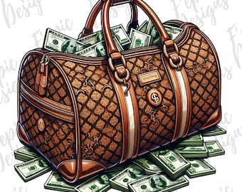Money Bag Illustration Cartoon - Luxury Bag - Digital Download PNG, JPEG - Get the Bag - Great for T-shirt Designs and More