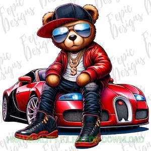 Graffiti Red and Black Hip Hop Teddy Bear, Trendy Teddy Bear, digital download, Sublimation best for Tees and More! Rapper Teddy Bear