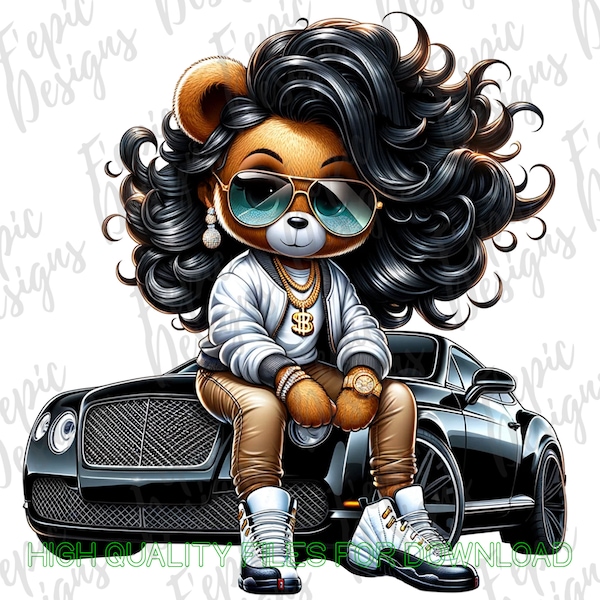 Hip Hop Boss Teddybär Graffiti Cartoon - Digitaler Download PNG, JPEG City Girl png - Reiche Frau, Königin