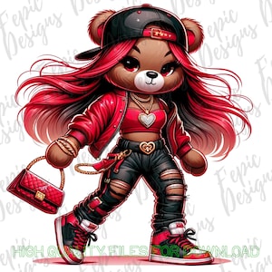 Hip Hop Girl ValentineTeddy Bear Graffiti Cartoon - Digital Download PNG, JPEG Girl png -Sassy Valentine  - for Tees and More, Female Teddy