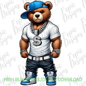Graffiti Hip Hop Teddy Bear, Trendy Fit Teddy Bear, digital download, Sublimation best for Tees and More! Rapper Teddy Bear