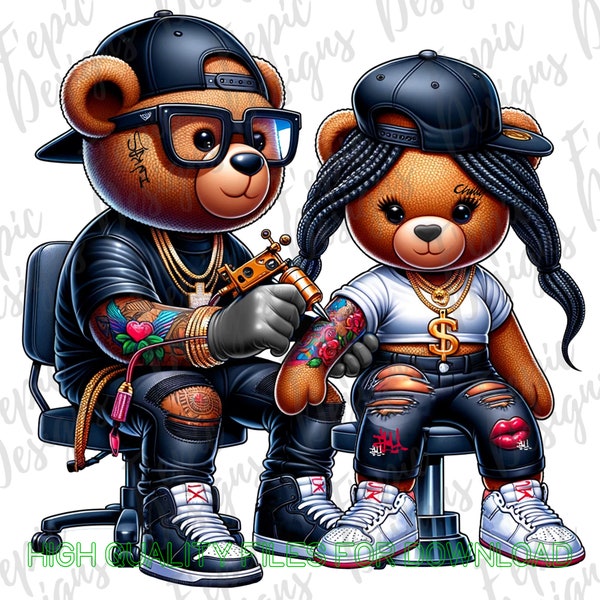 Graffiti Hip Hop Teddy Bear Tattoo Artist, Trendy Teddy Bear, digital download, Sublimation best for Tees and More! Rapper Teddy Bear