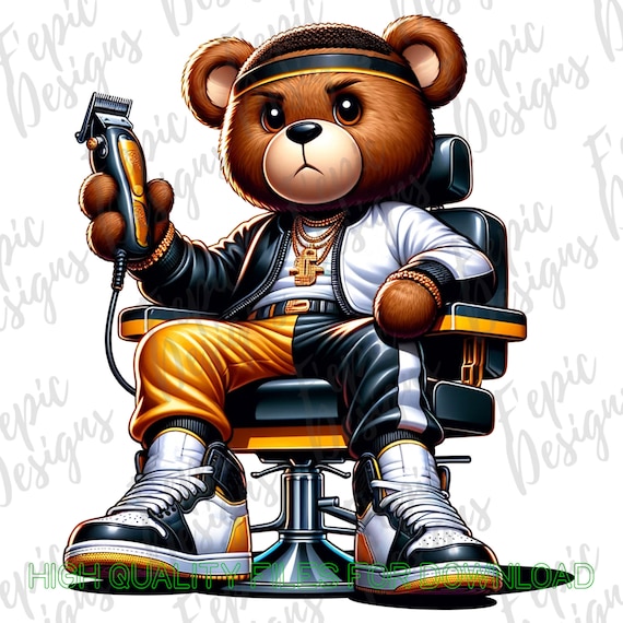 Graffiti Hip Hop Teddy Bear Barber, Trendy Teddy Bear, Digital
