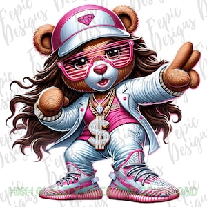 Graffiti Hip Hop Nurse Teddy Bear, Trendy Teddy Bear, digital download, Sublimation best for Tees and More! Female Teddy Bear