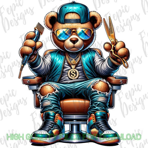 Graffiti Hip Hop Teddy Bear Barber, Trendy Teddy Bear, digital download, Sublimation best for Tees and More! Rapper Teddy Bear