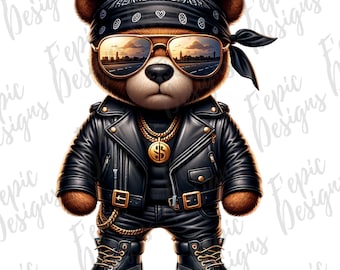 Oso de dibujos animados estilo grafiti motero hip hop - Descarga digital PNG, JPEG - Tema motero - Ideal para camisetas, sudaderas y más