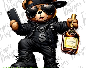 Hip Hop Graffiti Bear Cartoon- Digital Download PNG, JPEG - Celebration Theme Ideal for T-Shirts Hoodies and More
