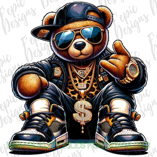 Hip Hop Graffiti Animal Print Teddy Bear PNG, Sublimation, Bear PNG, Great for T-Shirts Hoodies Tumblers and more! Urban Teddy Bear