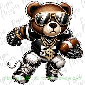 Hip Hop Football Graffiti Bear Cartoon- Digital Download PNG, JPEG - Football Touchdown Bear Theme -Ideal for T-Shirts Hoodies and More