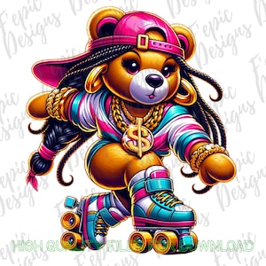 Graffiti Hip Hop Skater Girl Teddy Bear, Trendy Teddy Bear, digital download, Sublimation best for Tees and More! Female Teddy Bear