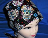 Sugar Skulls Nurses Scrubs Scrub Caps OR Uniforms Hats Red or Black Surgical Ladies Women Pixie Tie Back Hats