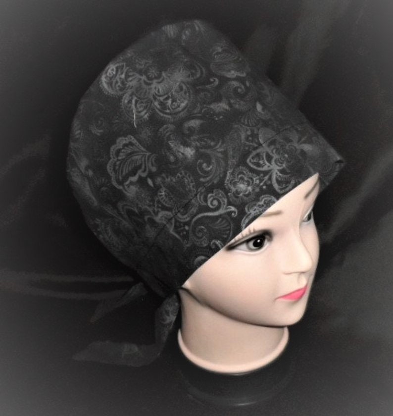 Etsy Handmade Black And Gray Flowers Ladies Nurses Scrubs Hats Women Pixie Scrub Caps Surgical Medical Hats