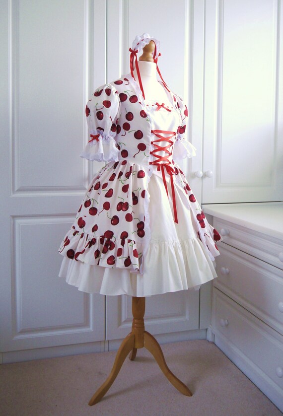 Items similar to Classic Lolita Cherries Dress for Women. Made in adult