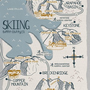 Carteles artísticos ilustrativos de Ski Summit County, Colorado / Decoración de deportes de invierno, Impresión de pared para días de nieve polvo, Regalo de recuerdo de esquí, Keystone Resort,