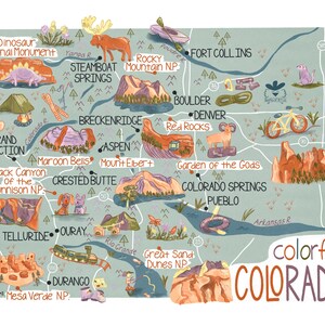 Impression de carte illustrée colorée du Colorado